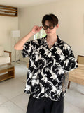 Niche tie-dye contrast color lapel shirt men's summer new loose and handsome short-sleeved drape-free hot-stamping shirt