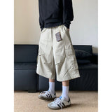 American retro big pocket wide leg workwear cropped jeans men's summer new loose versatile casual shorts