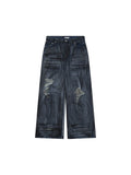 American high street heavy-duty ripped jeans men's summer new beggar pants wasteland style pants wide-leg pants