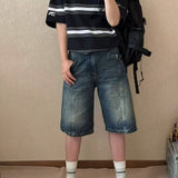 summer new men's denim shorts design niche loose versatile wide-leg straight pants thin trend