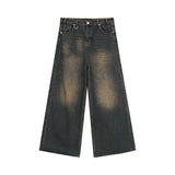 Niche worn and distressed retro washed straight jeans men's autumn new loose versatile wide-leg mopping trousers