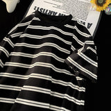 90s streetwear Japanese Striped Short-Sleeved T-shirt Men's Summer Loose Casual Retro Niche Versatile Cotton round Neck Bottoming T-shirt