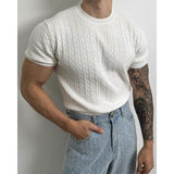 Eoior business casual men Summer Thin Linen Pattern round Neck Sweater Short Sleeve Men's Loose Trendy All-Match Stretch T-shirt Niche