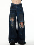 American retro distressed ripped jeans for the floor, new summer styles, niche high street, loose and versatile wide-leg pants