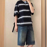 summer new men's denim shorts design niche loose versatile wide-leg straight pants thin trend