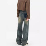 90s streetwear Summer New Retro Washed Distressed Straight Jeans Women's High Waist Loose All-Match Wide-Leg Mopping Pants