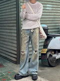 Small old washed dirty pants flared jeans spring and summer new straight loose casual versatile long pants