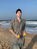 American retro striped short-sleeved knitted cardigan jacket men's summer new casual half-sleeved trendy T-shirt tops