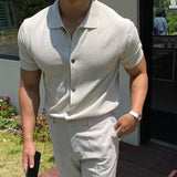 mens fashion Short-Sleeved Men's Summer New Trendy Men's All-Match Polo Shirt Casual Lapel T-shirt Lazy Style Cardigan Knitted T-shirt Trendy