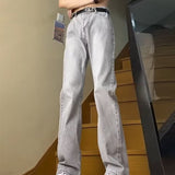 masc outfits Retro Blue Narrow Slim Jeans Men's Summer Vintage Washed American Pants High Waist Slimming Flared Pants