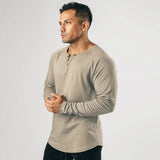 Eoior men’s fashion Retro Henley Shirt Long-Sleeved T-shirt Solid Color Sports Fitness Bottoming Shirt Men's Cotton Stretch Thin V-neck Cardigan