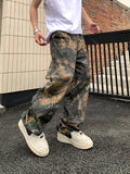 American trendy brand tree branch camouflage retro workwear casual pants men's summer handsome all-match high street loose wide-leg pants