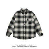 black men fashion urban Spring and Autumn Flannel Cotton Plaid Long-Sleeved Shirt Men's Japanese Wear Loose plus Size All-Match Top Coat