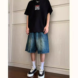 summer new men's denim shorts design niche loose versatile wide-leg straight pants thin trend