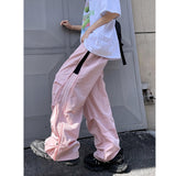 Contrast color dopamine wear quick-drying pants new summer American striped paratrooper pants couple side zipper wide-leg pants