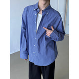 American retro lazy loose blue plaid long-sleeved shirt men  new versatile casual embroidered shirt trend