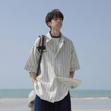 Korean style niche striped short-sleeved shirt summer new men's shirt jacket summer loose casual tops