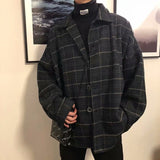 mens fashion Autumn and Winter Woolen Plaid Jacket Men's Loose Korean Chic Retro Hong Kong Style Trendy Casual All-Matching Top Jacket