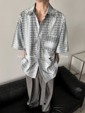 Small gender-free plaid patchwork striped short-sleeved shirt spring and summer new washed raw edge shirt top