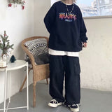 90s streetwear Men's Stitching Overalls Spring and Autumn New Loose Korean Style Drawstring Casual Pants Youth Gas Straight Pants