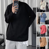 Eoior mens fashion Solid Color Knitted Bottoming Shirt Men's round Neck Men's Long-Sleeved Sweater Hong Kong Style Men's Fashionable Outerwear Spring and Autumn Sweater