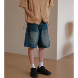 summer new men's denim shorts design niche loose versatile wide-leg straight pants thin trend