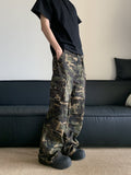 Street high street loose straight large pocket overalls men's summer new high waist camouflage hiphop casual pants