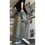 masc outfits Retro Blue Narrow Slim Jeans Men's Summer Vintage Washed American Pants High Waist Slimming Flared Pants