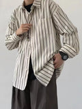 Neutral striped shirt men's long sleeve layered Japanese retro top design niche inner wear outer wear spring and autumn