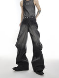 Design niche old washed jeans spring and autumn new high waist loose variable bell-bottom wide leg pants