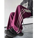 American retro spring and autumn wide-leg oversize design striped assault pants loose versatile casual trousers