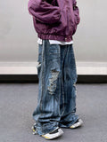 American high street heavy-duty ripped jeans men's summer new beggar pants wasteland style pants wide-leg pants