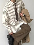 Neutral striped shirt men's long sleeve layered Japanese retro top design niche inner wear outer wear spring and autumn