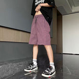  summer new casual shorts trend dopamine solid color loose beach pants multi-pocket versatile pants