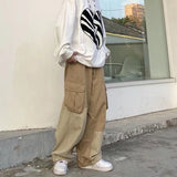 90s streetwear Men's Stitching Overalls Spring and Autumn New Loose Korean Style Drawstring Casual Pants Youth Gas Straight Pants