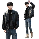 bomber jacket Korean Style Trendy Loose Leather Jacket Men's Short Motorcycle Clothing Student Pilot Leather Jacket Spring and Autumn plus Size Coat