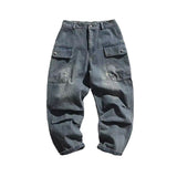 mens outfits American Style Street Washed Workwear Blue Jeans Men's Summer Loose All-Match Casual Trousers Straight Pants