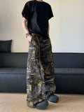 Street high street loose straight large pocket overalls men's summer new high waist camouflage hiphop casual pants