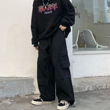 90s streetwear Men's Stitching Overalls Spring and Autumn New Loose Korean Style Drawstring Casual Pants Youth Gas Straight Pants