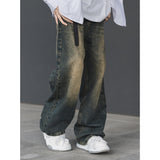 Washed distressed vintage jeans men summer new loose casual versatile wasteland style mopping long pants