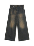 Niche worn and distressed retro washed straight jeans men's autumn new loose versatile wide-leg mopping trousers