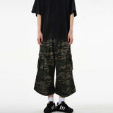 American retro camouflage workwear jeans men's summer new trendy straight loose wide-leg cropped pants