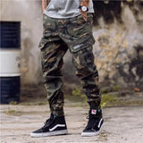 High street style tapered leggings camouflage jogging workwear functional multi-pocket cuffed pants trendy men's slim fit casual pants