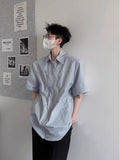 Korean style high-end shoulder pad short-sleeved shirt men's niche design zipper shirt summer new shirt jacket