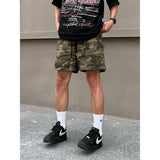 American retro camouflage work shorts men's summer new high street fashion loose straight casual drawstring shorts