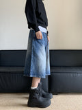 American retro distressed blue lightning denim shorts men's summer new loose straight wide-leg cropped pants drape