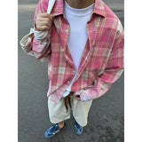 Retro distressed edge gradient printed plaid long-sleeved shirt new summer loose versatile casual shirt jacket