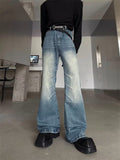 American niche washed pleated high street fashion jeans men's spring and summer new white wide-leg mopping long pants