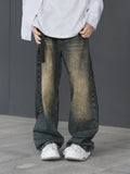 Washed distressed vintage jeans men summer new loose casual versatile wasteland style mopping long pants