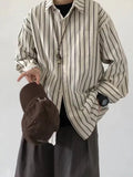 Neutral striped shirt men's long sleeve layered Japanese retro top design niche inner wear outer wear spring and autumn